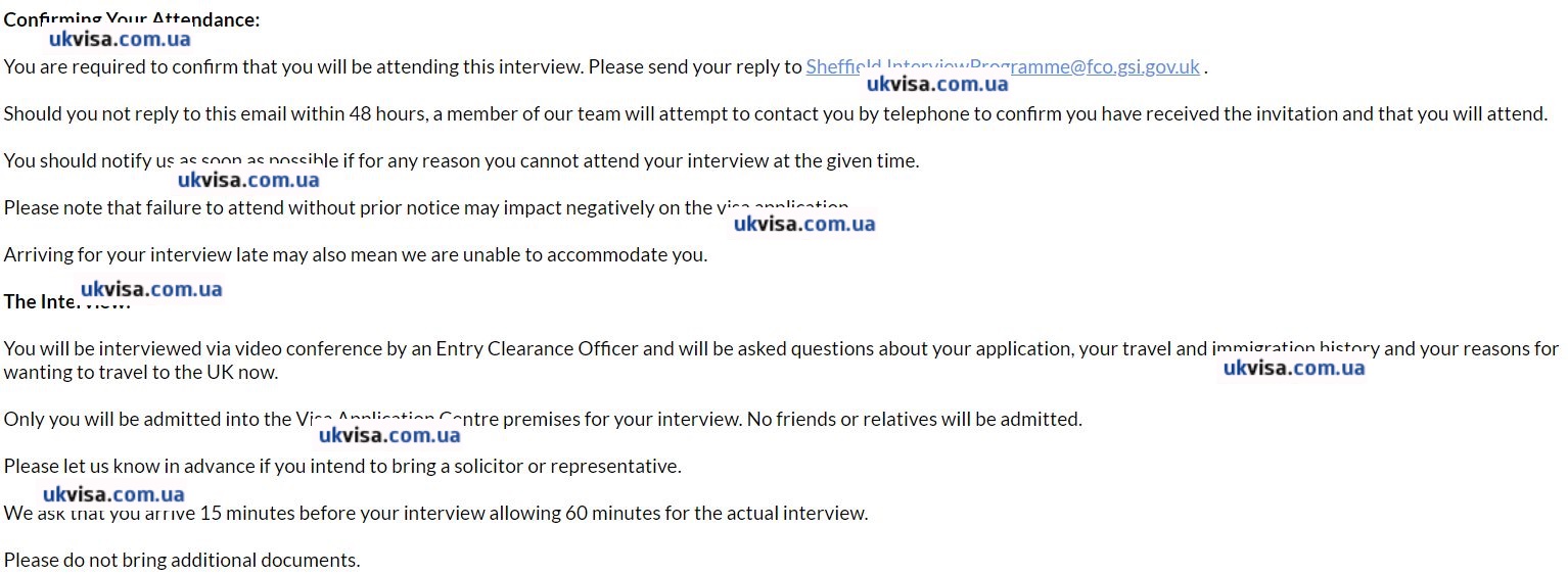 Письмо из Посольства Великобритании о назначении собеседования по визе жены - UK Visa